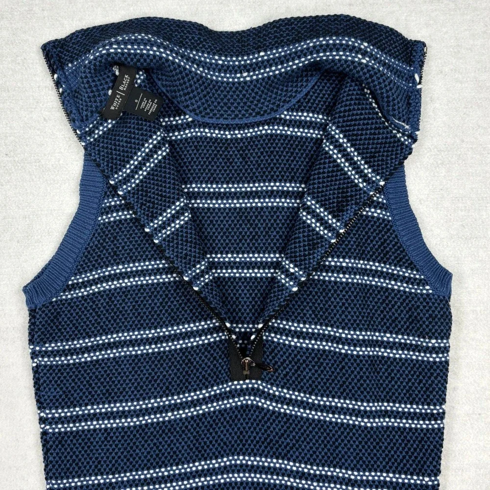 White House Black Market Dress Womens 0 Navy Blue Wool Blend Zip Mock Knit Midi